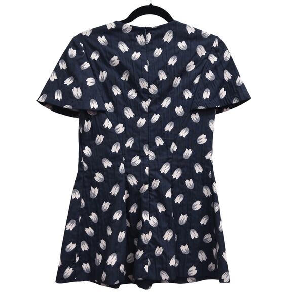 Lela Rose Navy Blue Textured Jacquard Spring Floral Top Size 8 - Picture 2 of 13